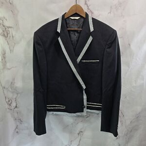 Bejeweled Blazer Mens 48 R Black Wool Crop Gem Glam Pronto Uomo